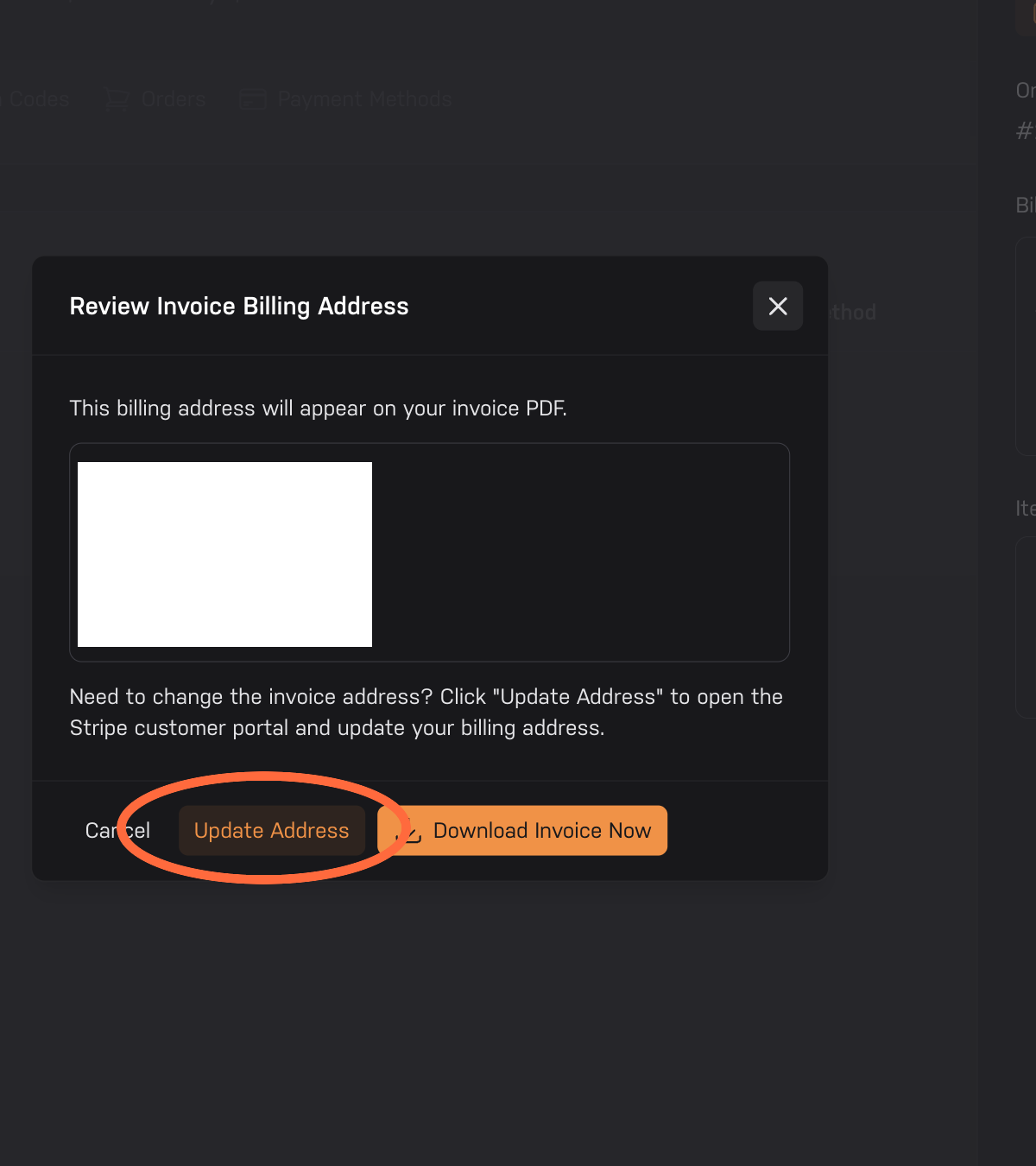 Invoice billing address preview before downloading the invoice